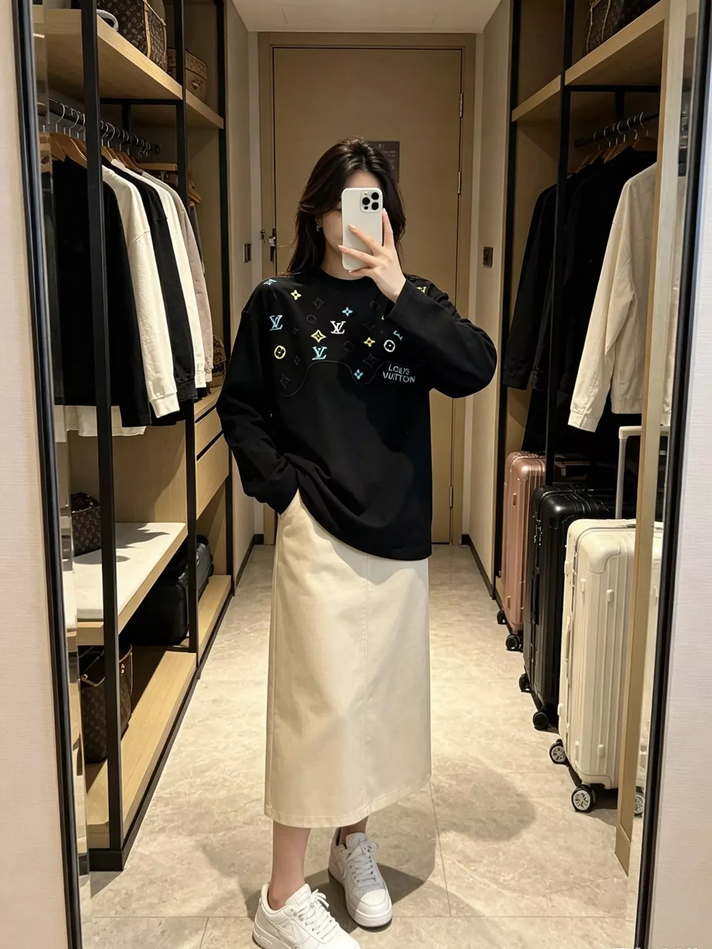 루이비통 자수 루즈핏 남녀공용 긴소매 티셔츠 상세 이미지 13