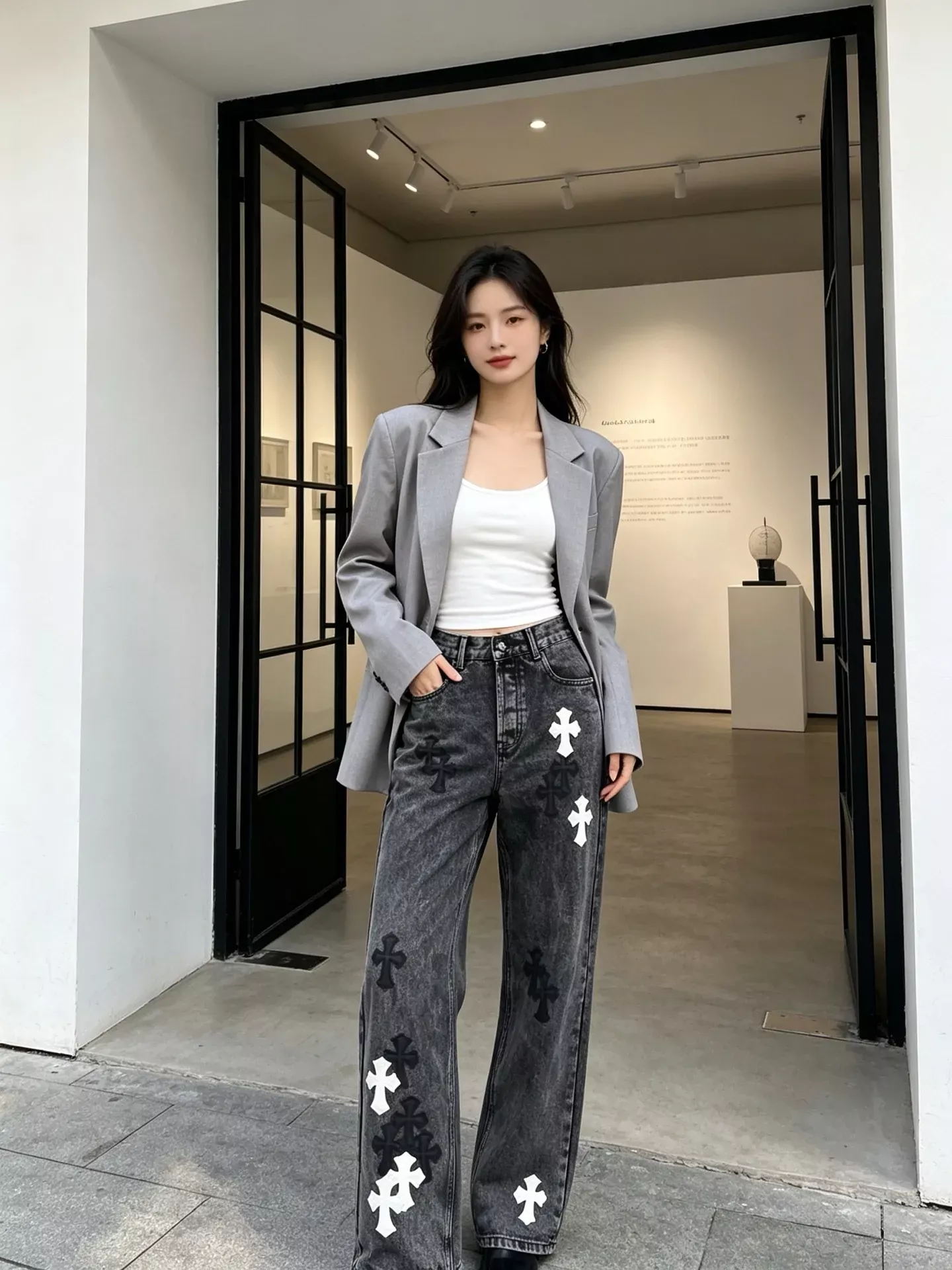 크롬하츠 십자가 패치 워싱 남녀공용 데님 팬츠 상세 이미지 15