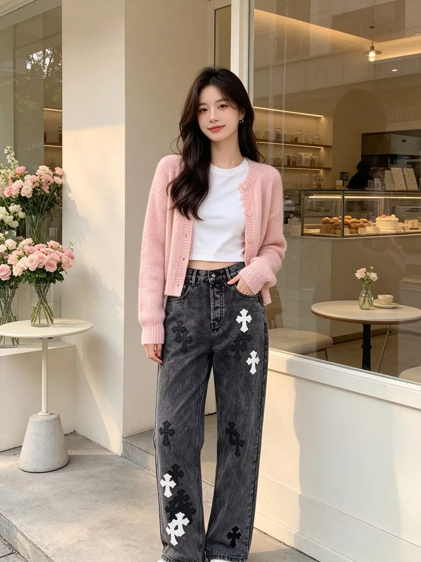 크롬하츠 십자가 패치 워싱 남녀공용 데님 팬츠 상세 이미지 17