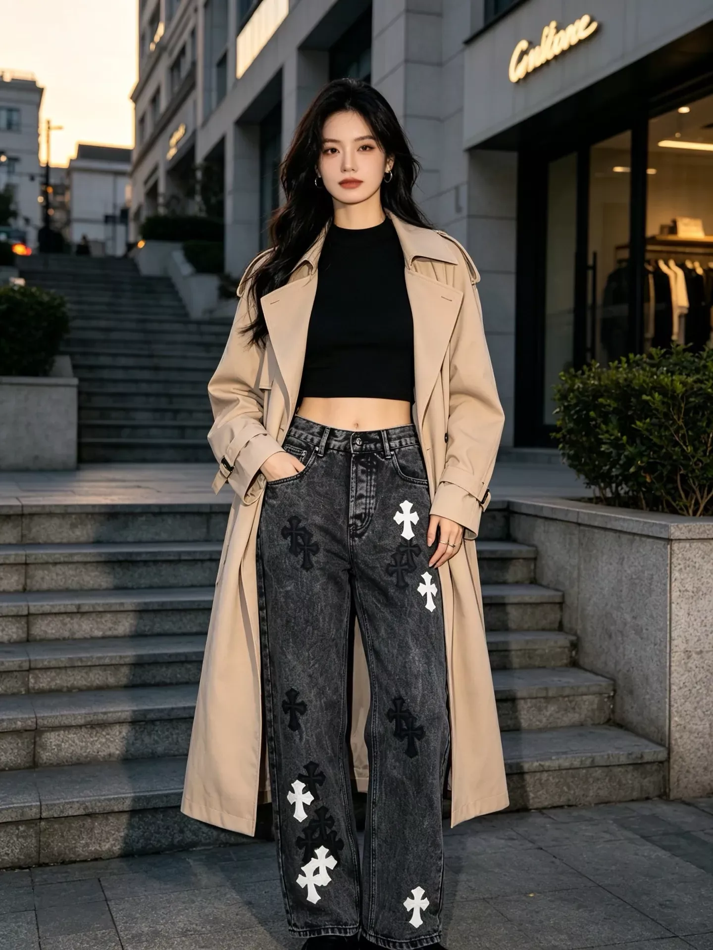 크롬하츠 십자가 패치 워싱 남녀공용 데님 팬츠 상세 이미지 18