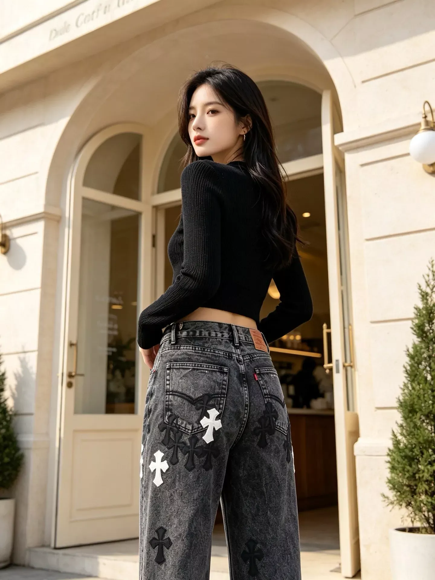 크롬하츠 십자가 패치 워싱 남녀공용 데님 팬츠 상세 이미지 19