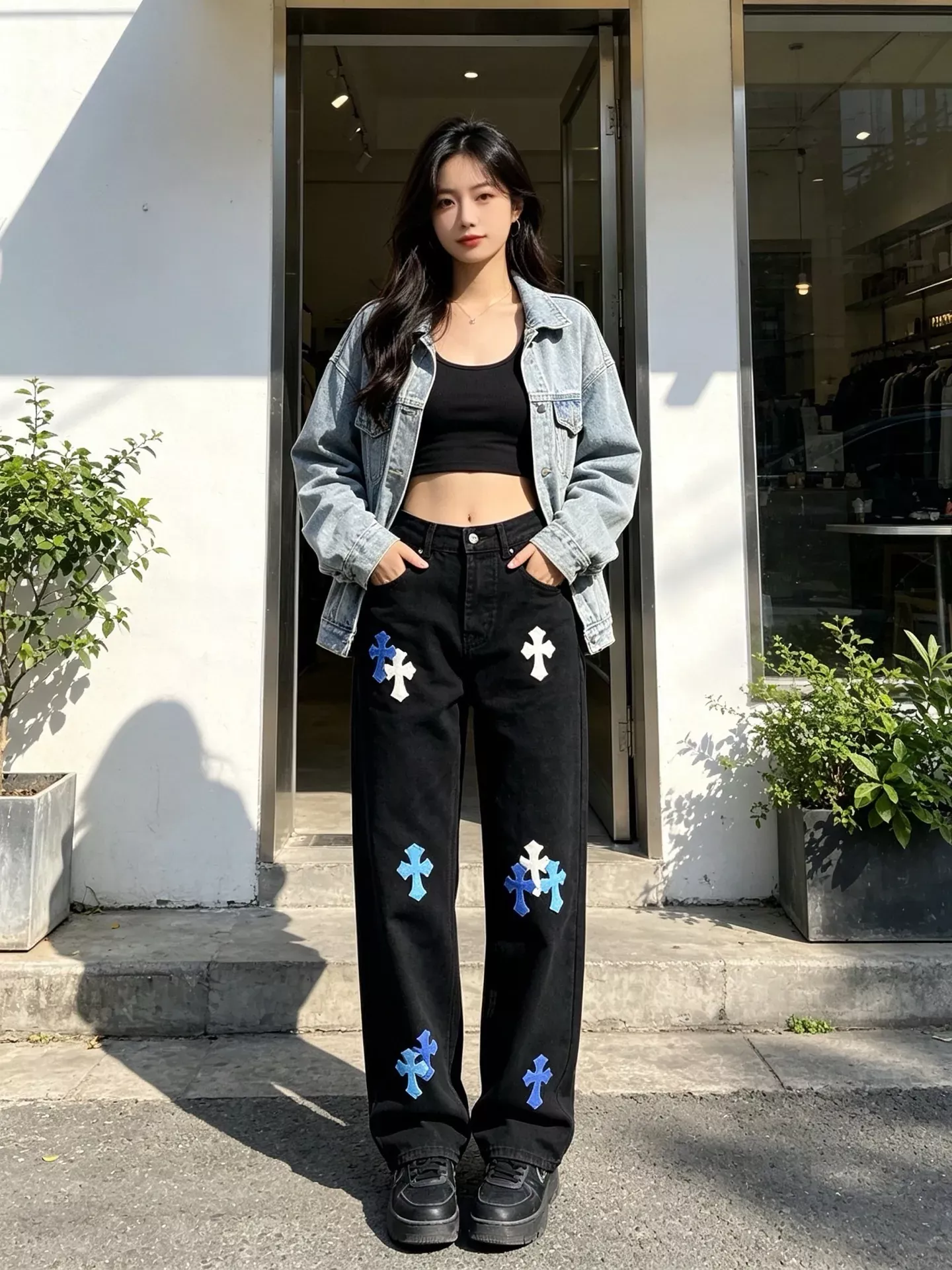 크롬하츠 십자가 패치 워싱 남녀공용 데님 팬츠 상세 이미지 15