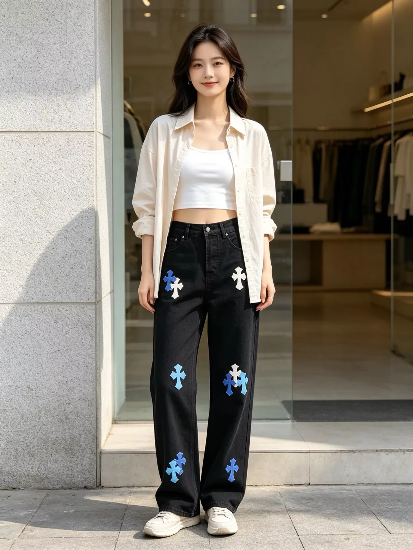 크롬하츠 십자가 패치 워싱 남녀공용 데님 팬츠 상세 이미지 17