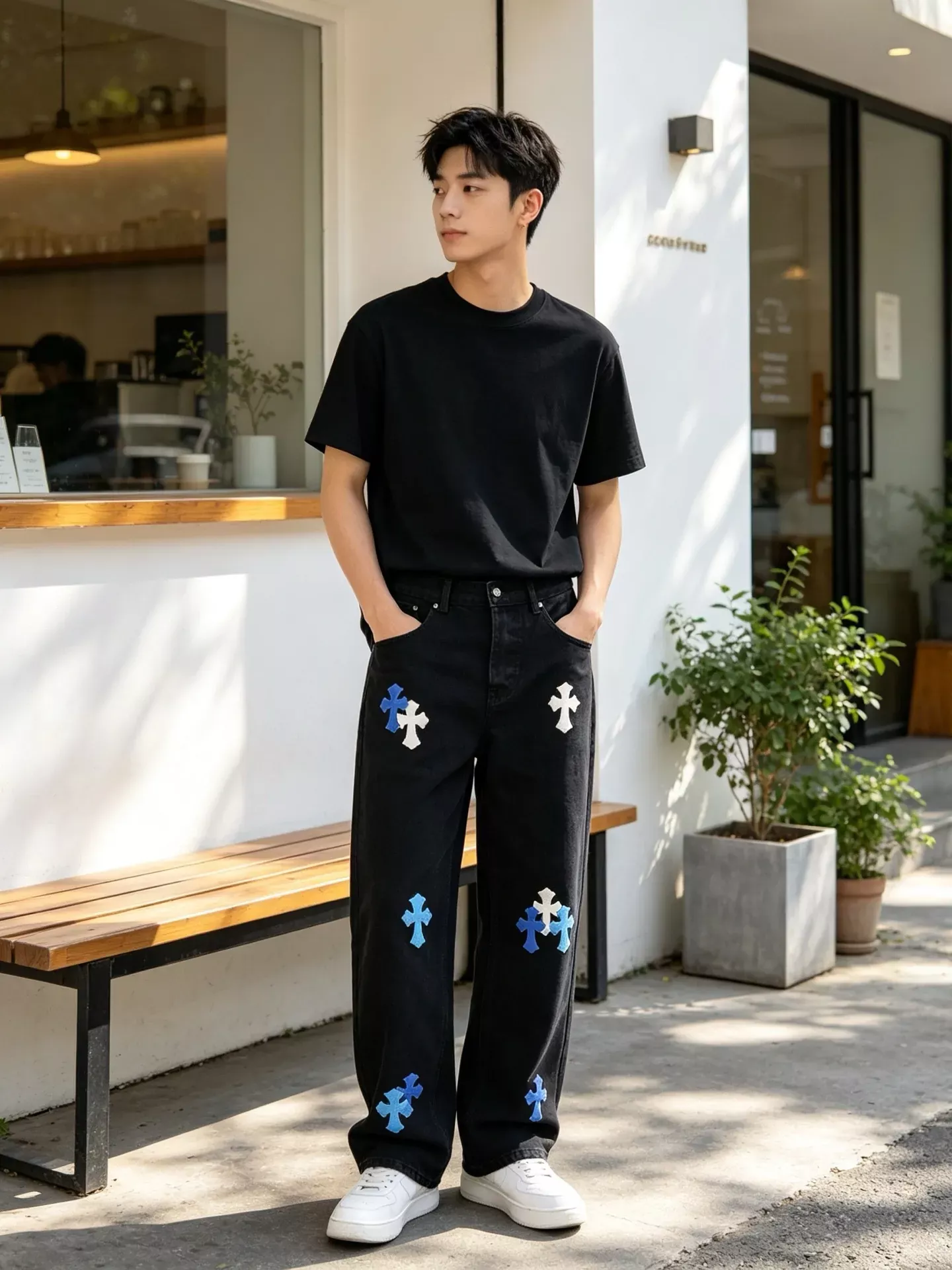 크롬하츠 십자가 패치 워싱 남녀공용 데님 팬츠 상세 이미지 18