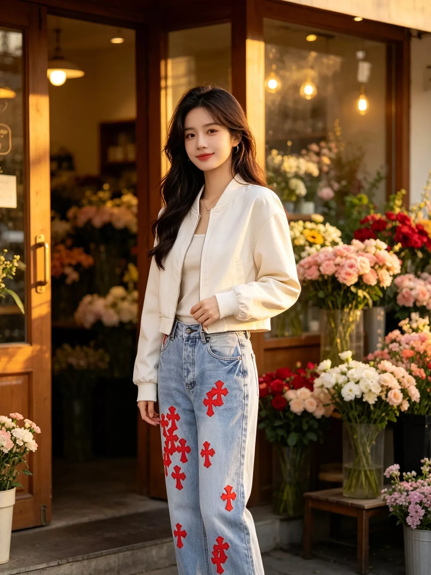 크롬하츠 십자가 패치 자수 워싱 남녀공용 데님 팬츠 상세 이미지 14