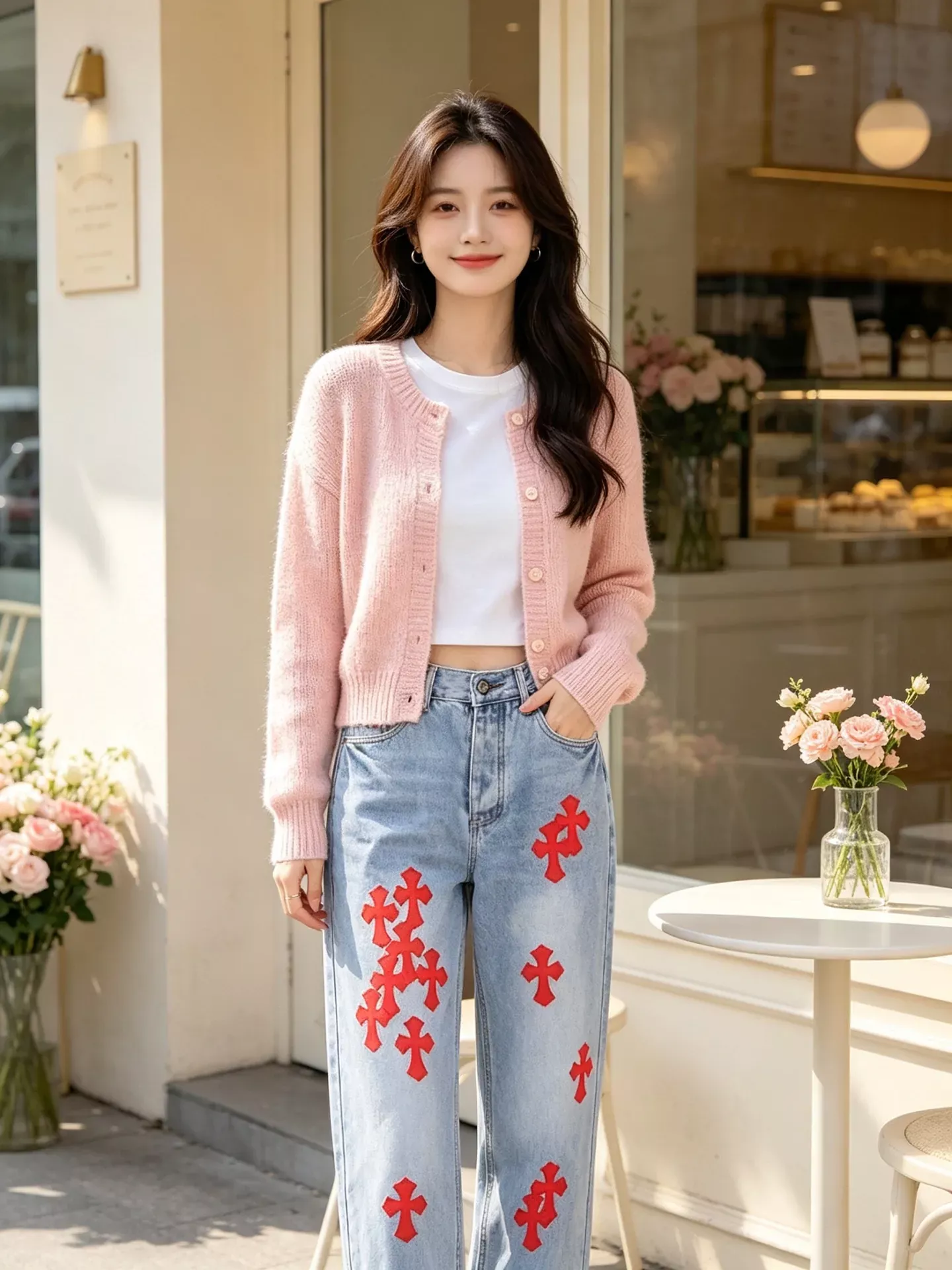 크롬하츠 십자가 패치 자수 워싱 남녀공용 데님 팬츠 상세 이미지 17