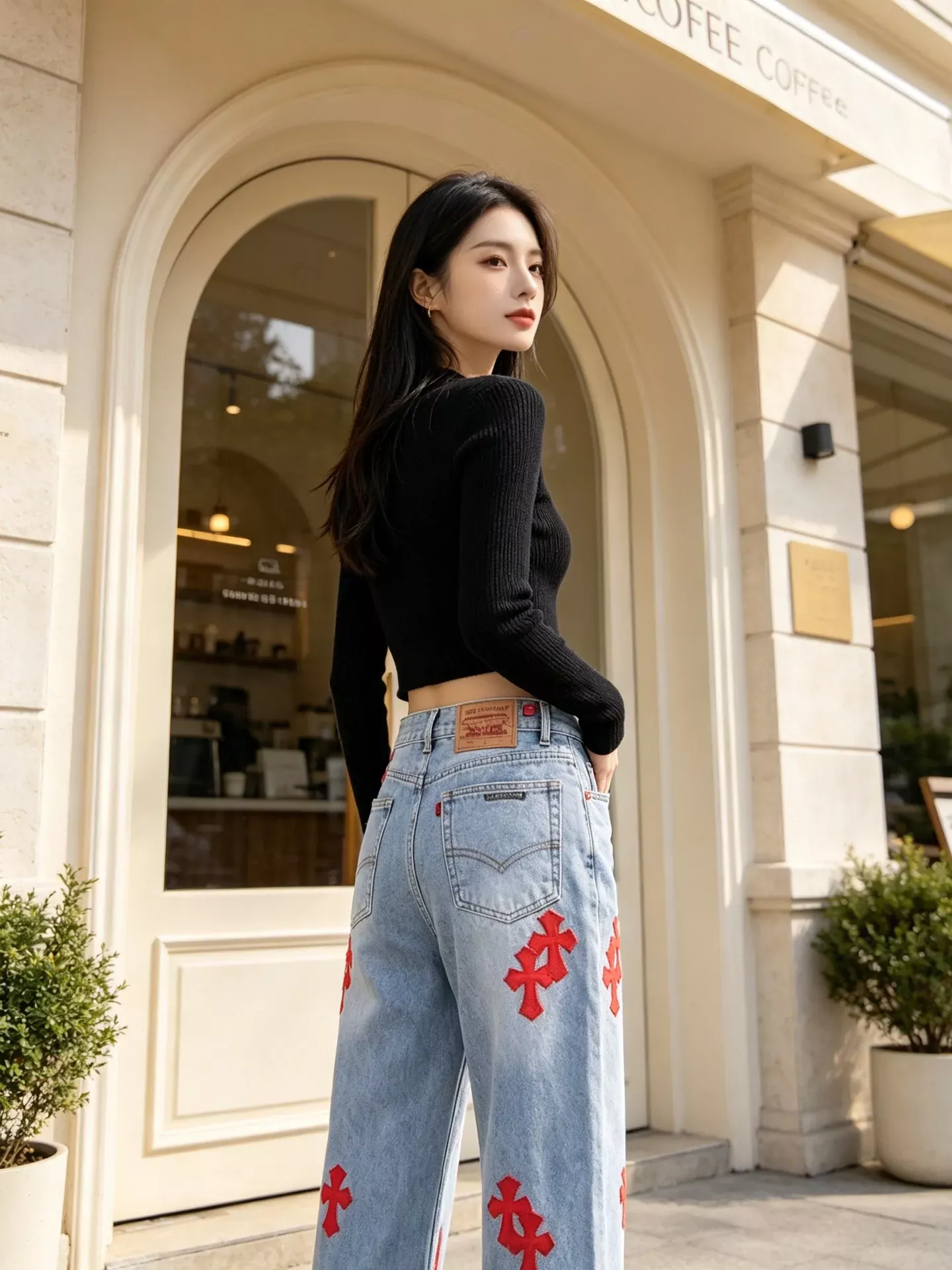 크롬하츠 십자가 패치 자수 워싱 남녀공용 데님 팬츠 상세 이미지 19