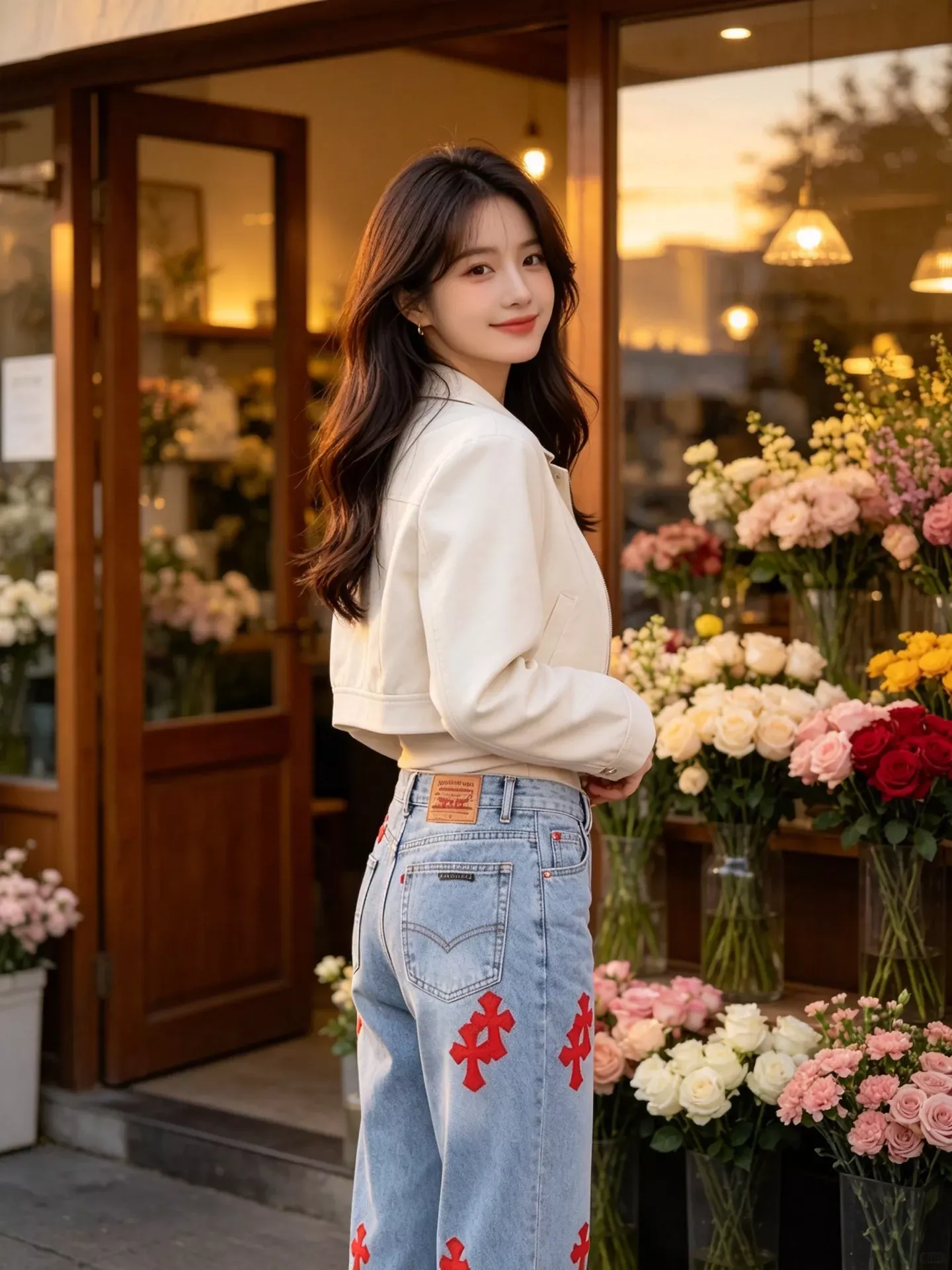 크롬하츠 십자가 패치 자수 워싱 남녀공용 데님 팬츠 상세 이미지 20