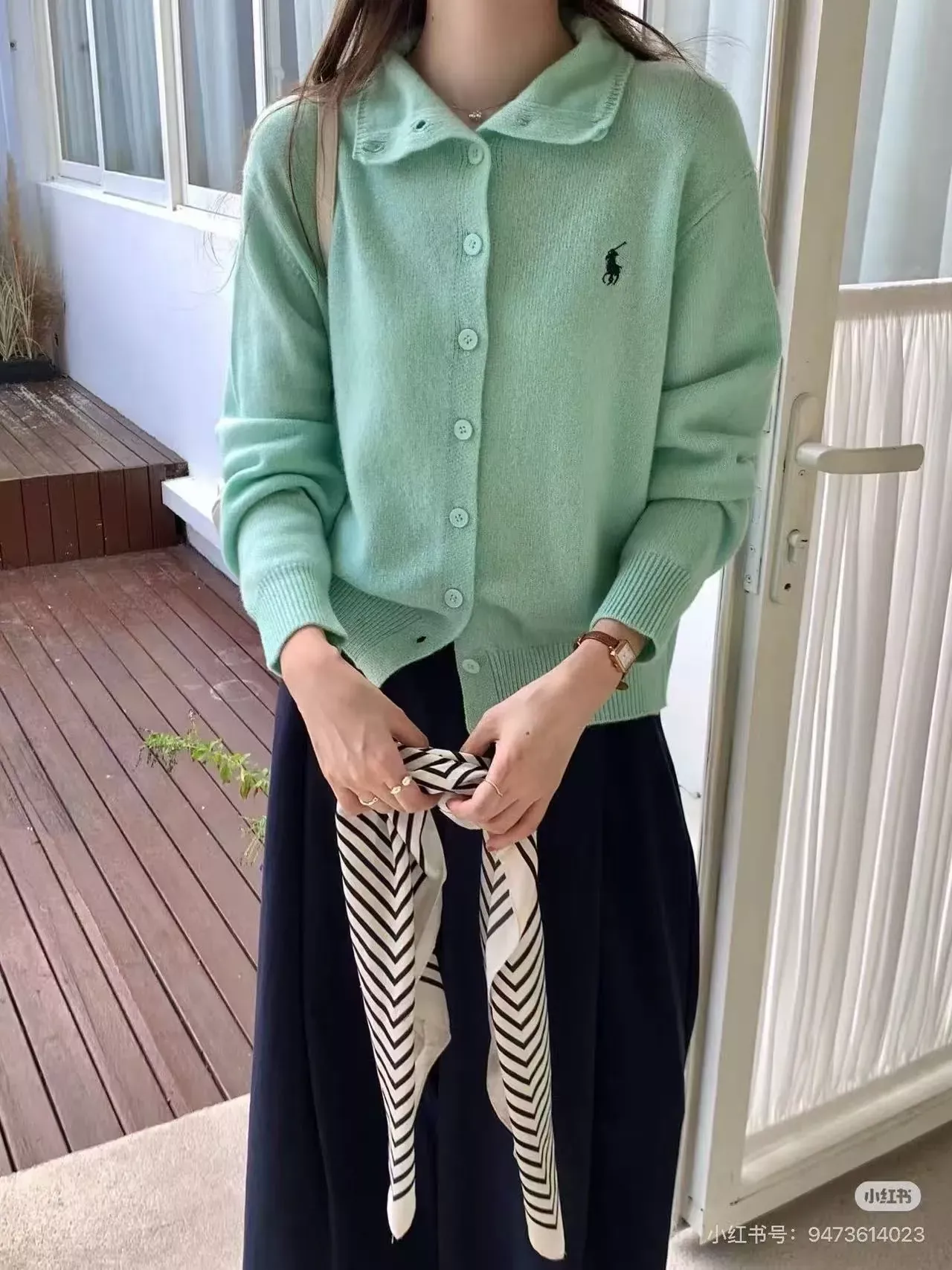 랄프로렌 자수 카라 니트 여성용 긴소매 가디건 상세 이미지 19