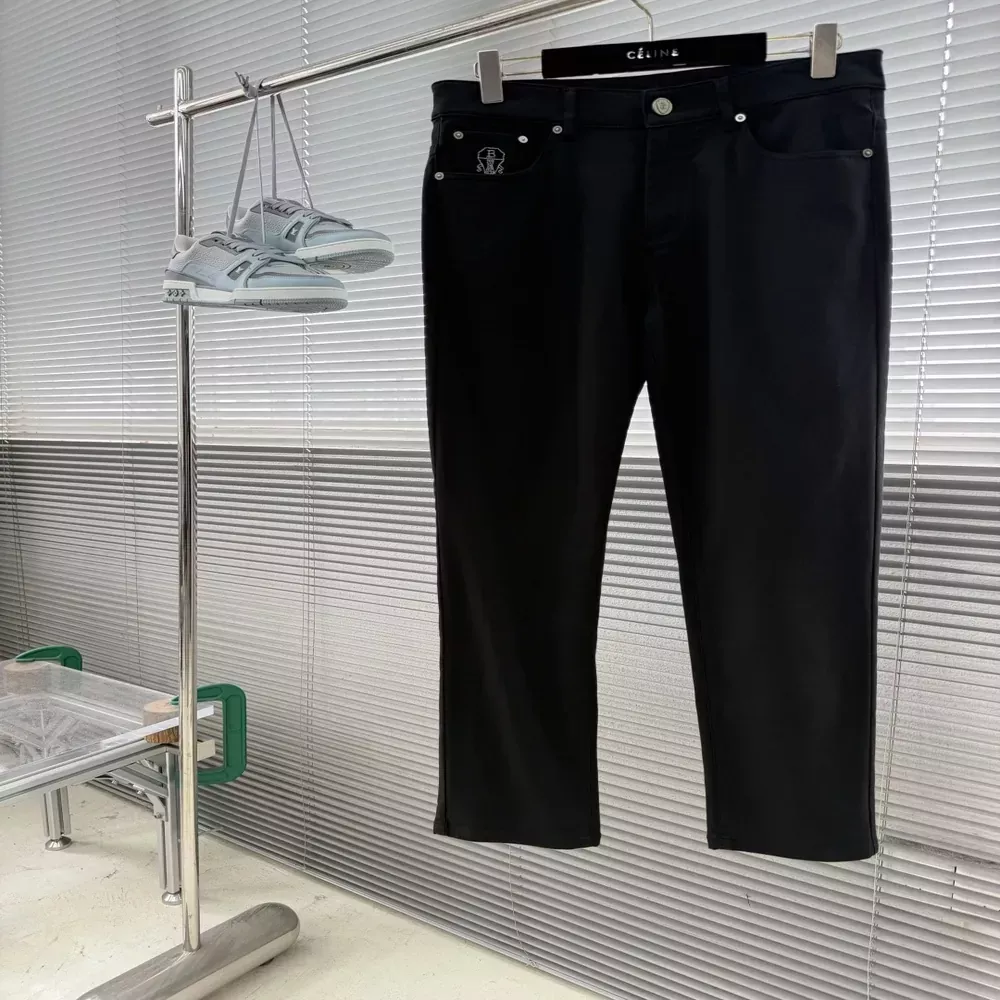 브루넬로쿠치넬리 자수 포인트 코튼 블렌드 남녀공용 캐쥬얼 팬츠