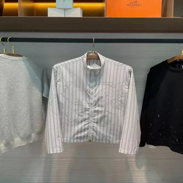 에르메스 스트라이프 코튼 스탠드칼라 남녀공용 집업 재킷