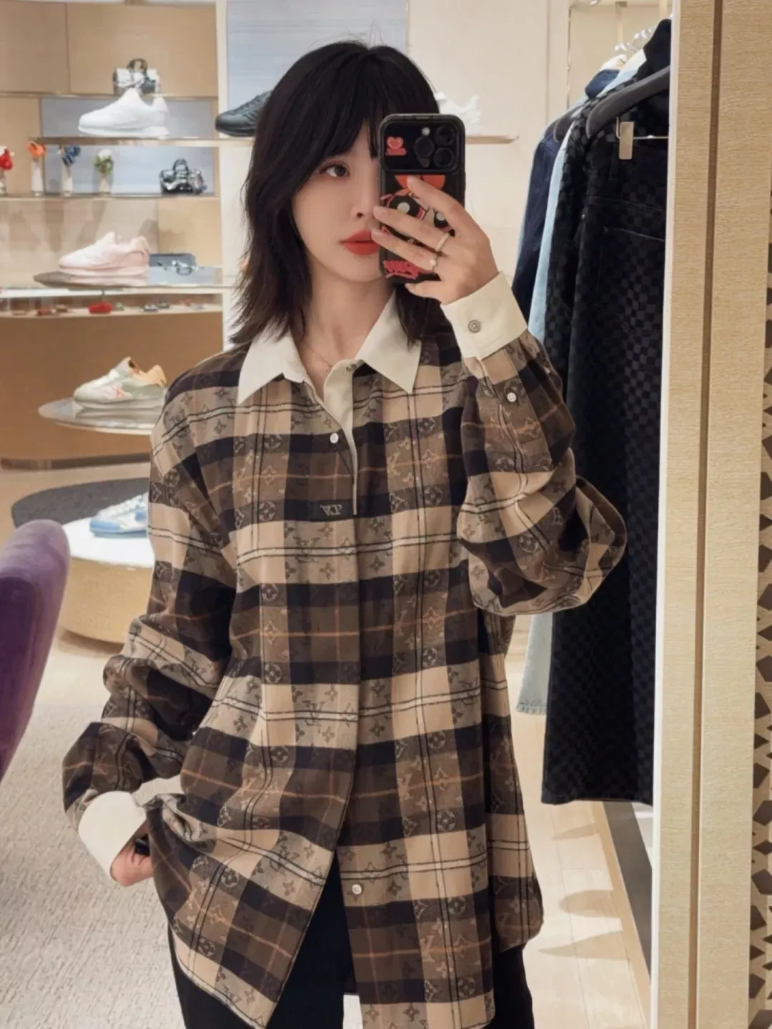 루이비통 체크 플란넬 루즈핏 남녀공용 긴소매 셔츠 상세 이미지 25