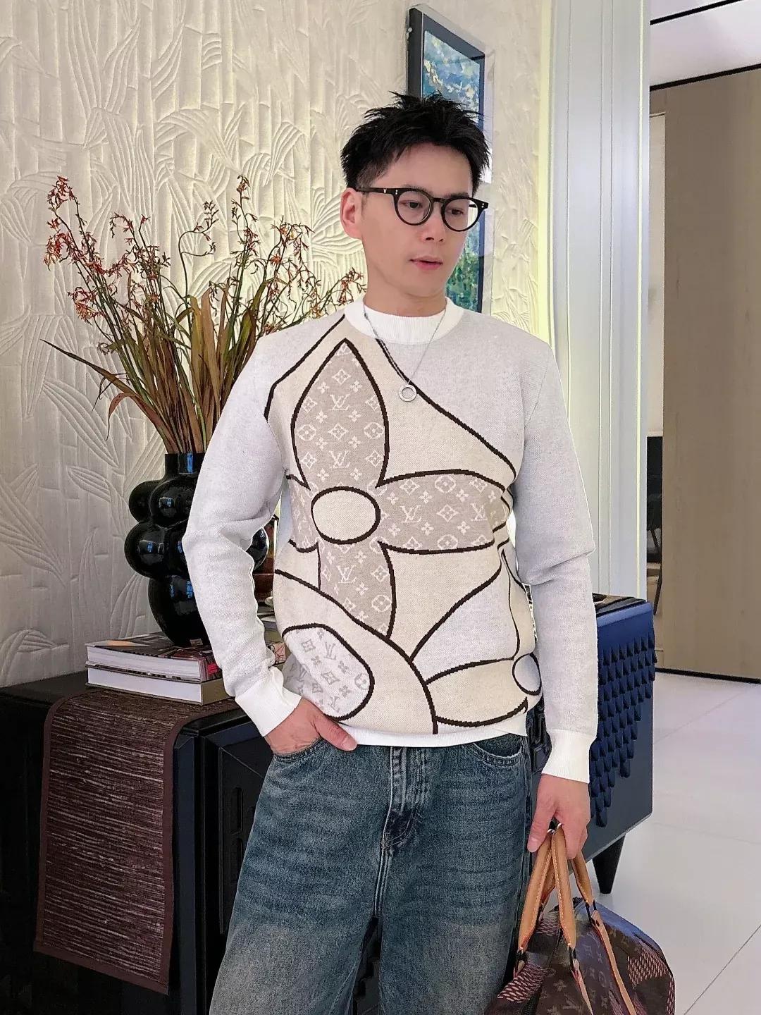 루이비통 플라워 자카드 코튼 남녀공용 긴소매 니트 상세 이미지 20