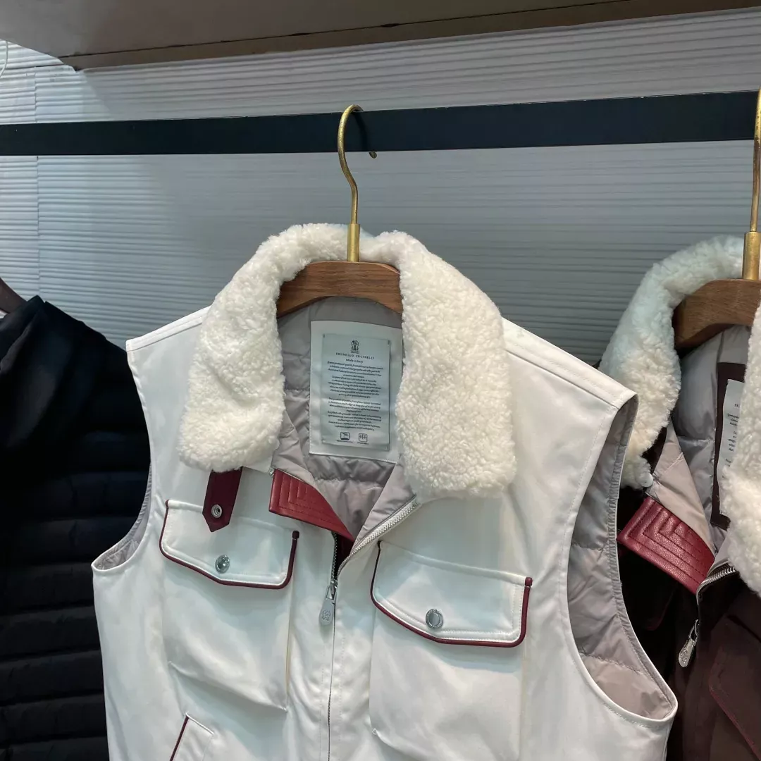 브루넬로쿠치넬리 배색 포켓 양털 카라 남녀공용 집업 조끼 상세 이미지 3