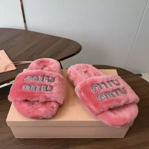 미우미우 양모 로고 자수 여성용 슬리퍼