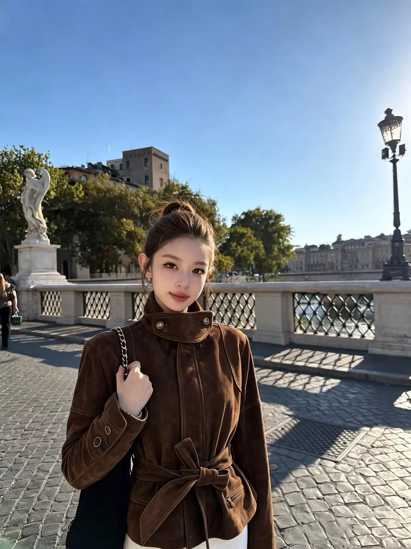 셀린느 스웨이드 벨트 장식 여성용 가죽 재킷 상세 이미지 12