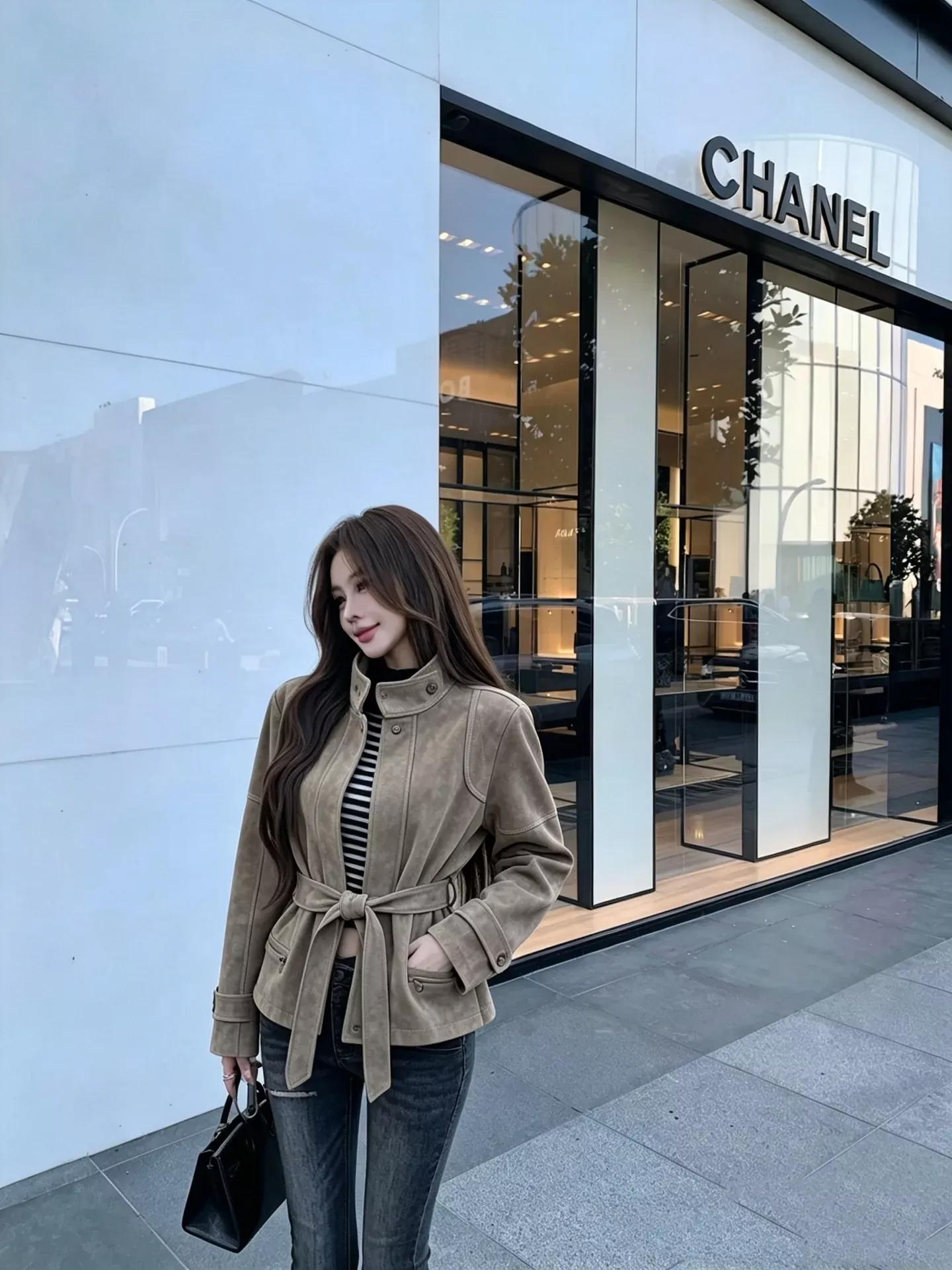 셀린느 스웨이드 벨트 장식 여성용 가죽 재킷 상세 이미지 18