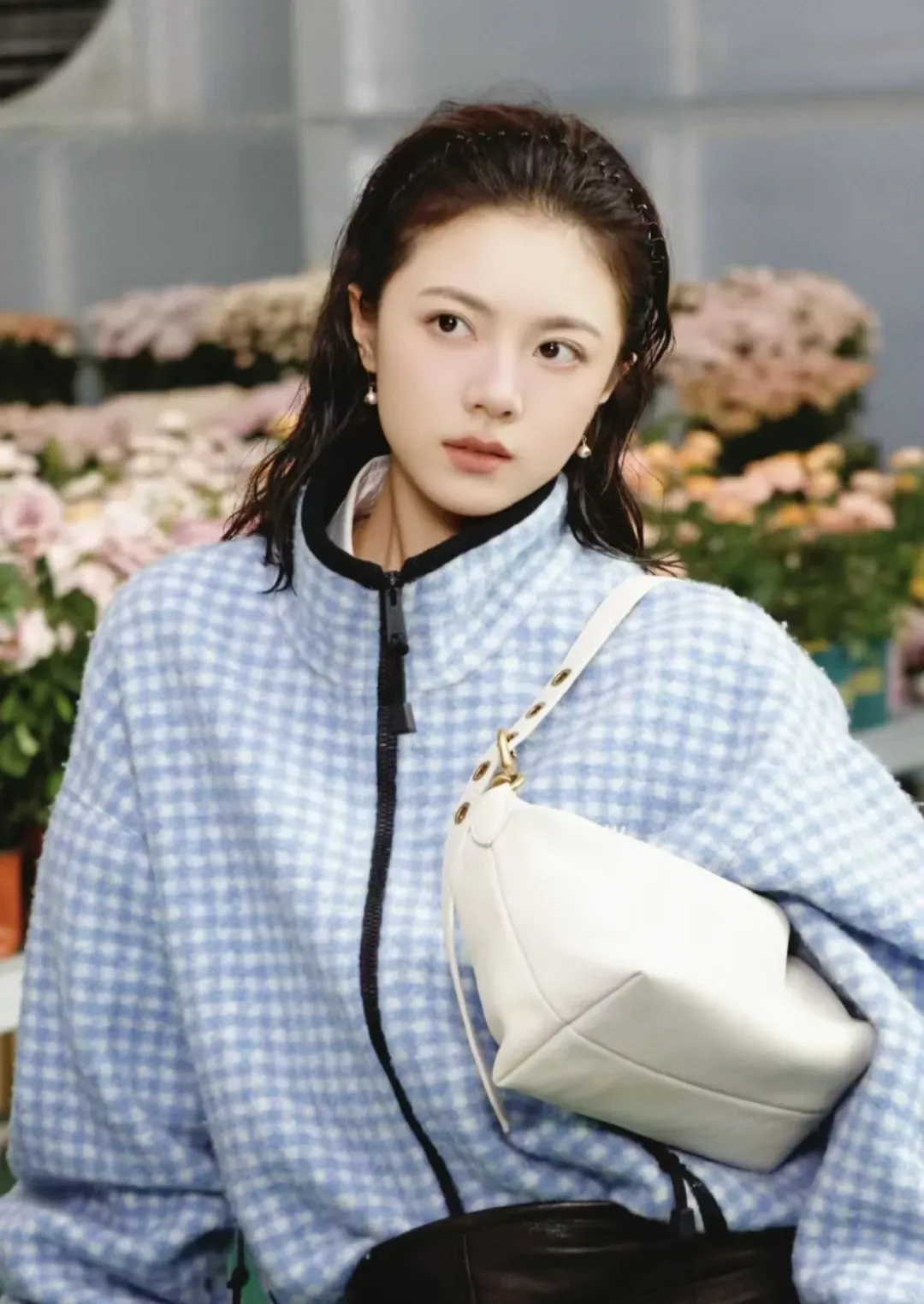 미우미우 체크 집업 플리스 여성용 플리스 재킷 상세 이미지 10