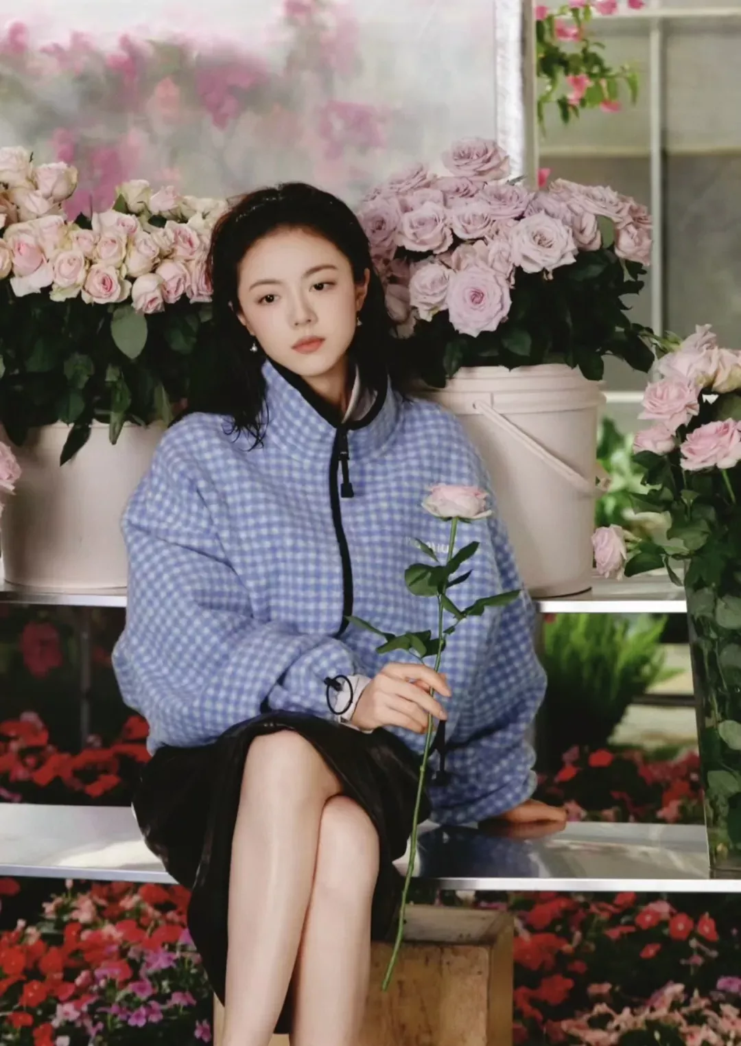 미우미우 체크 집업 플리스 여성용 플리스 재킷 상세 이미지 12
