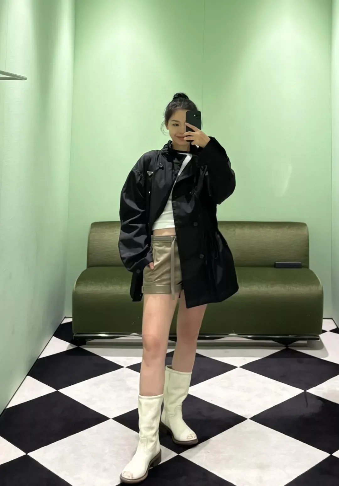 프라다 블랙 스트링 더블버튼 여성용 하프 코트 상세 이미지 10