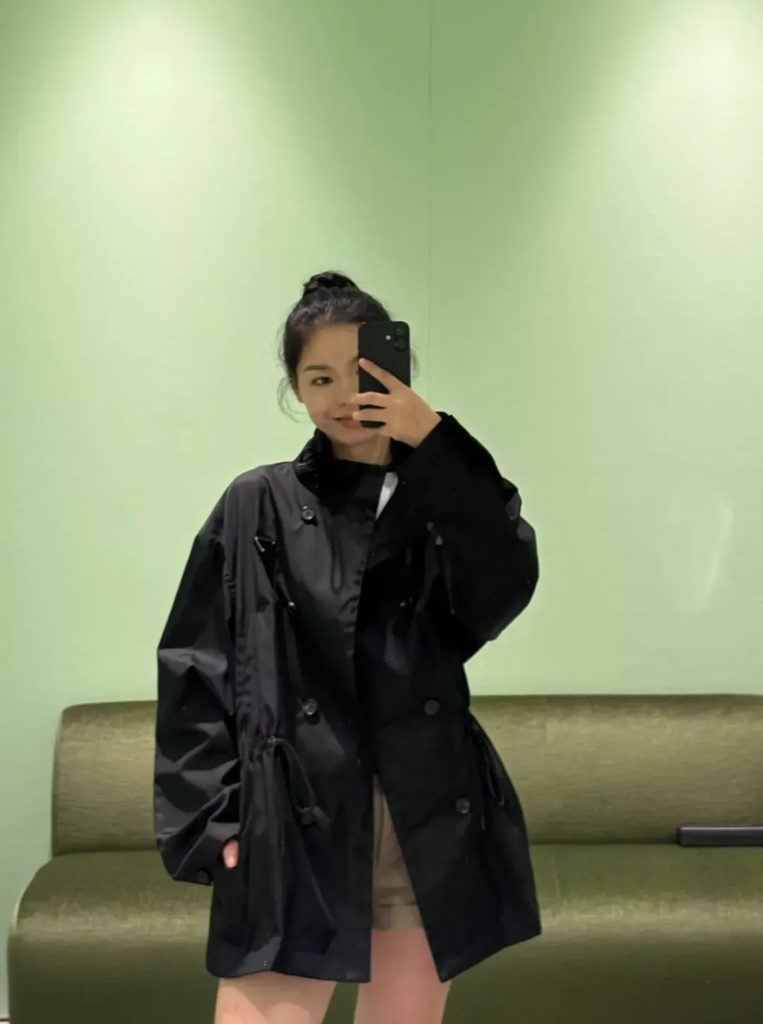 프라다 블랙 스트링 더블버튼 여성용 하프 코트 상세 이미지 12