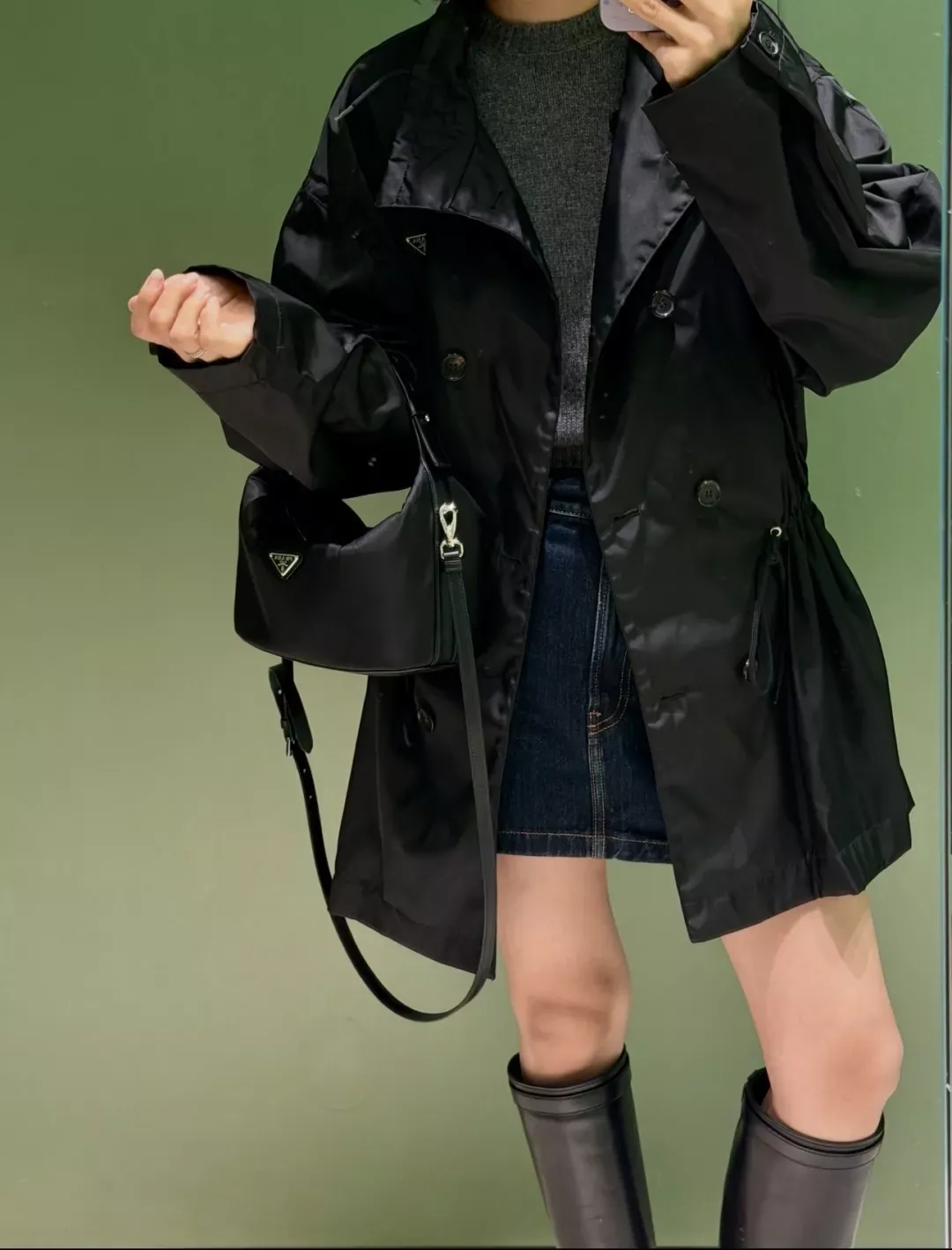 프라다 블랙 스트링 더블버튼 여성용 하프 코트 상세 이미지 18