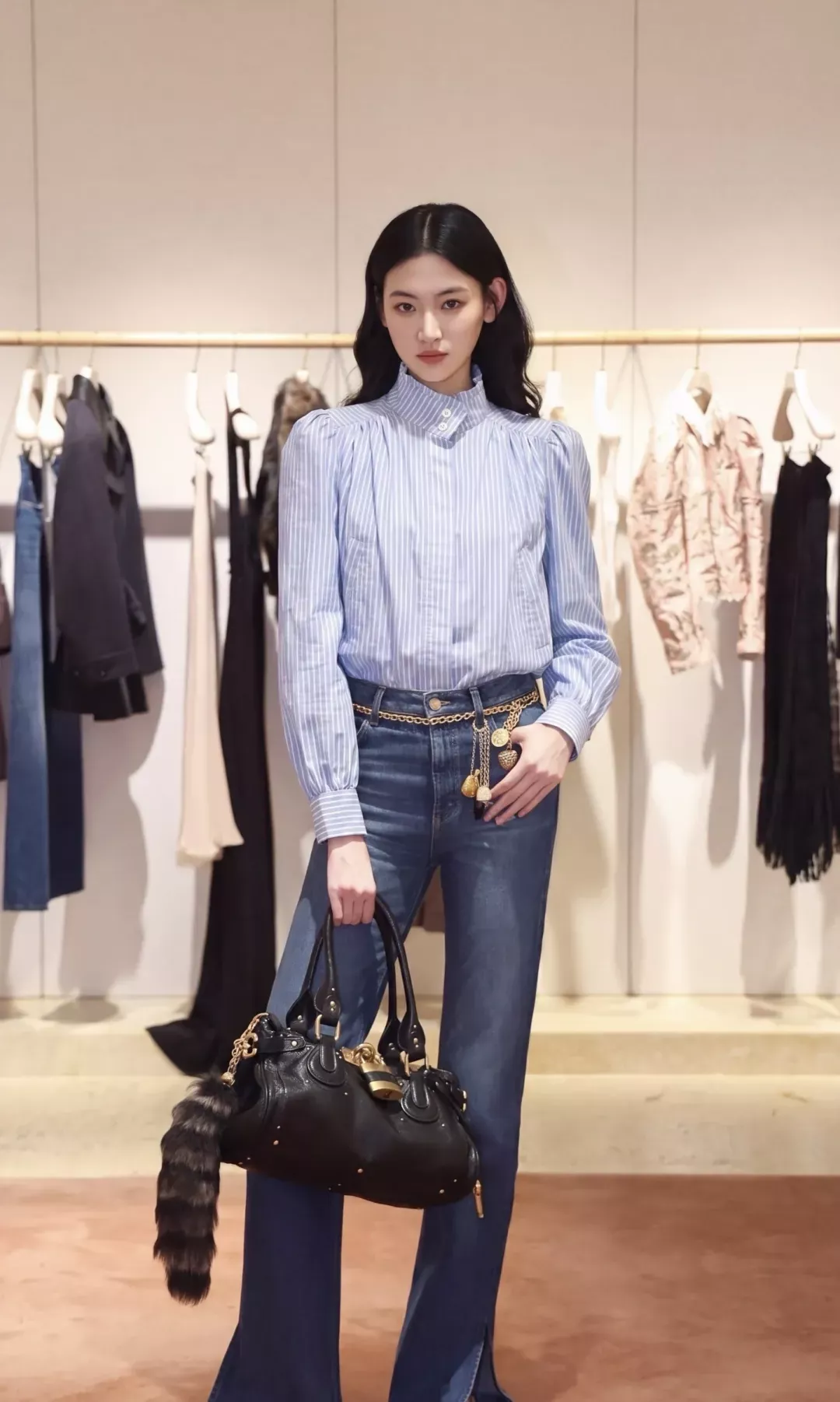 끌로에 스트라이프 벌룬소매 여성용 긴소매 셔츠 상세 이미지 11