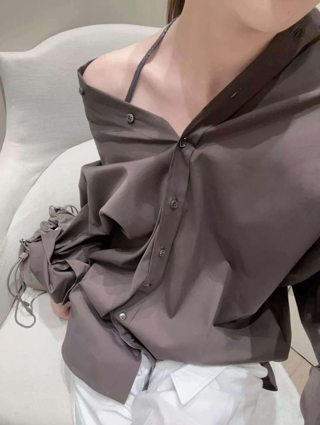 브루넬로쿠치넬리 드레이프 오버사이즈 여성용 긴소매 셔츠 상세 이미지 13