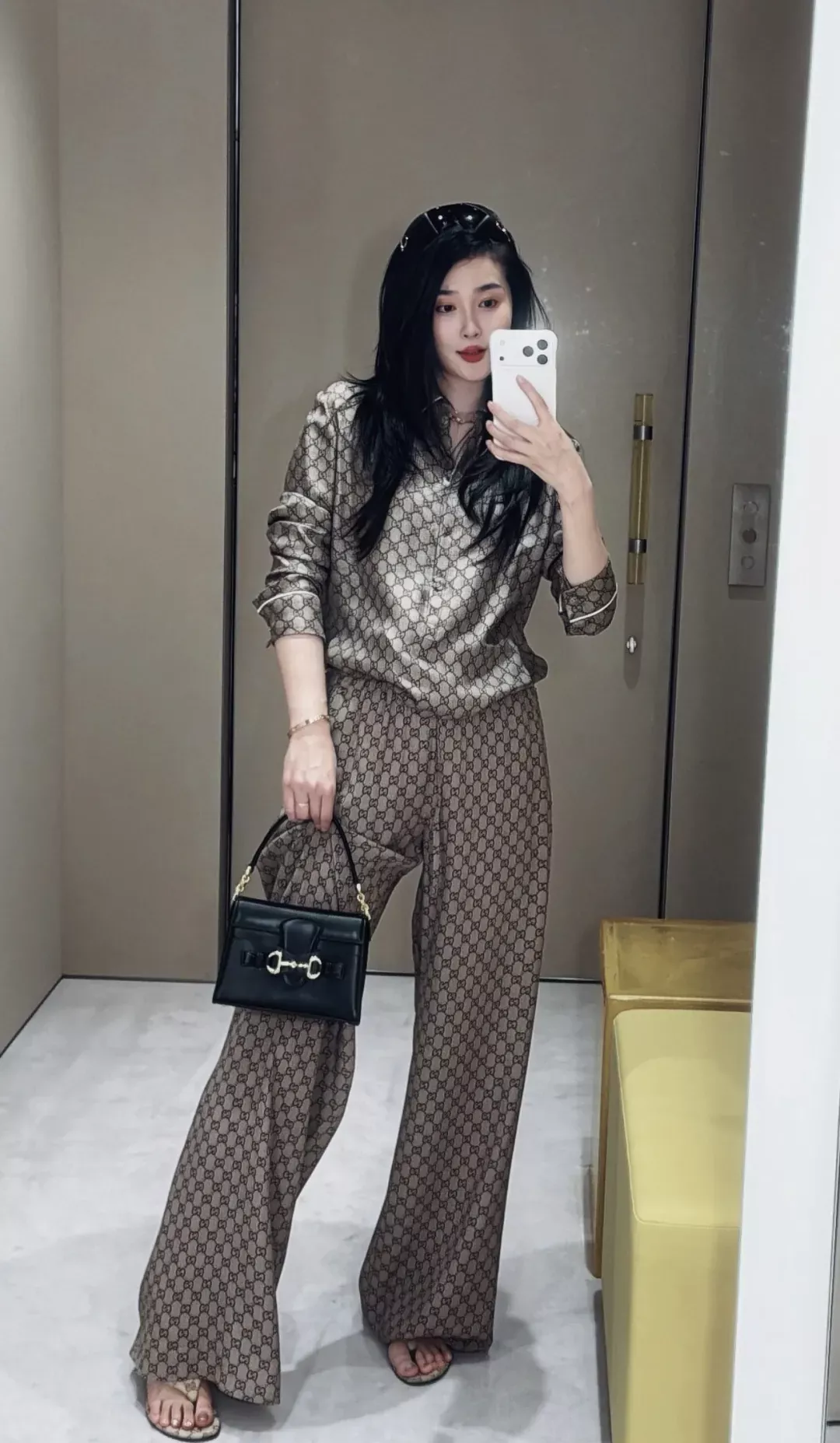 구찌 실크 올드 패턴 와이드 여성용 캐쥬얼 팬츠 상세 이미지 12