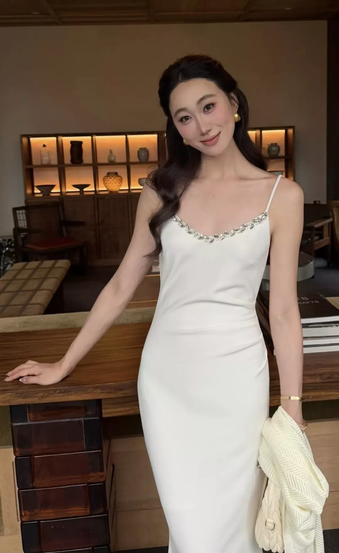 디올 큐빅 장식 셔링 여성용 원피스 상세 이미지 10