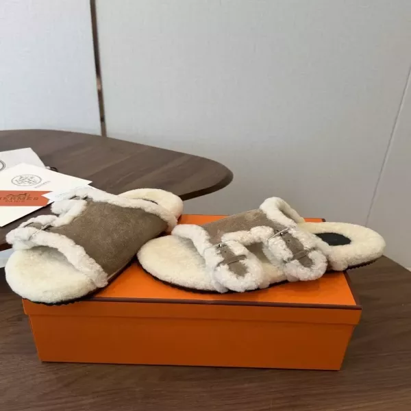 에르메스 양모 안감 스웨이드 여성용 슬리퍼