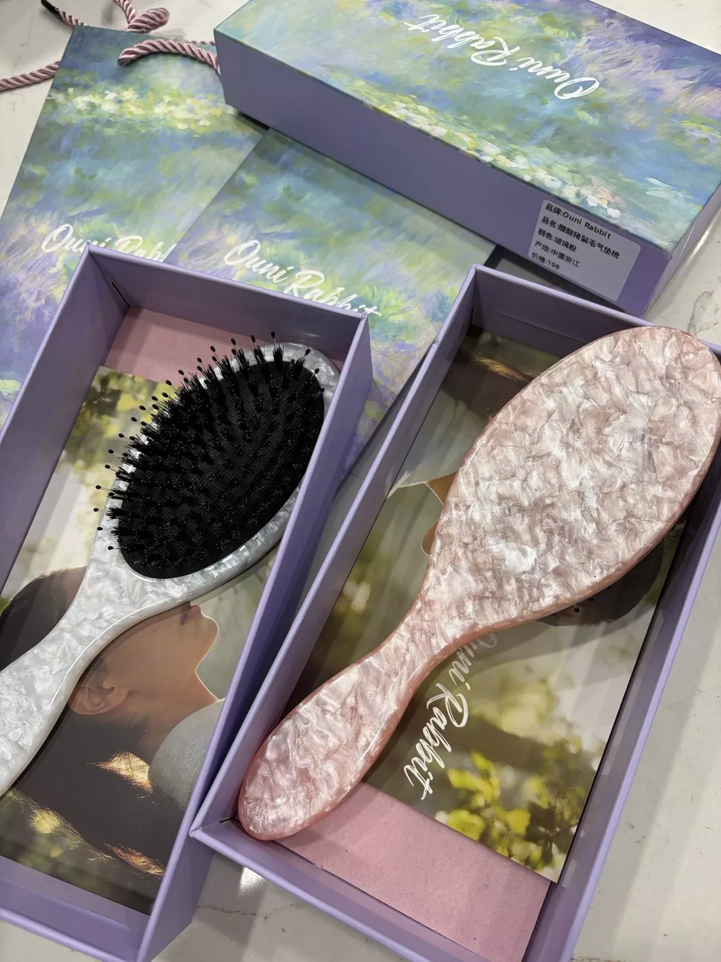 오우미래빗 자개 무늬 쿠션 헤어빗 상세 이미지 3