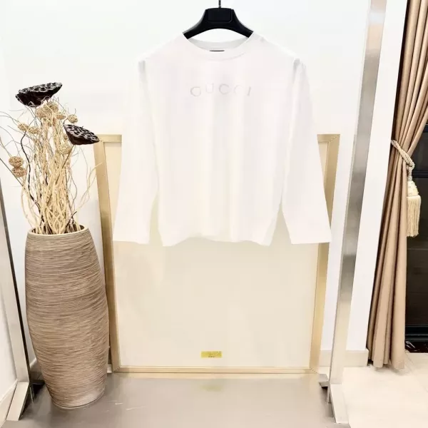 구찌 글리터 프린트 코튼 남녀공용 긴소매 티셔츠