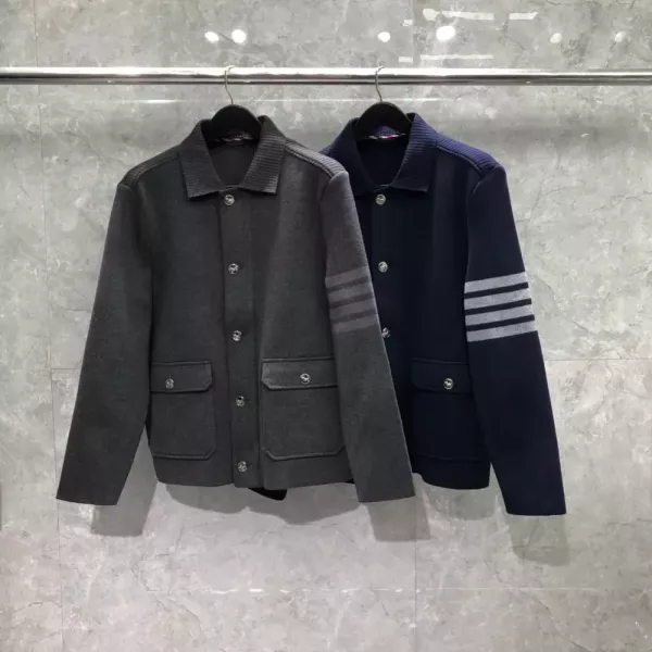 톰브라운 울 카라 사선 포인트 남녀공용 니트 재킷