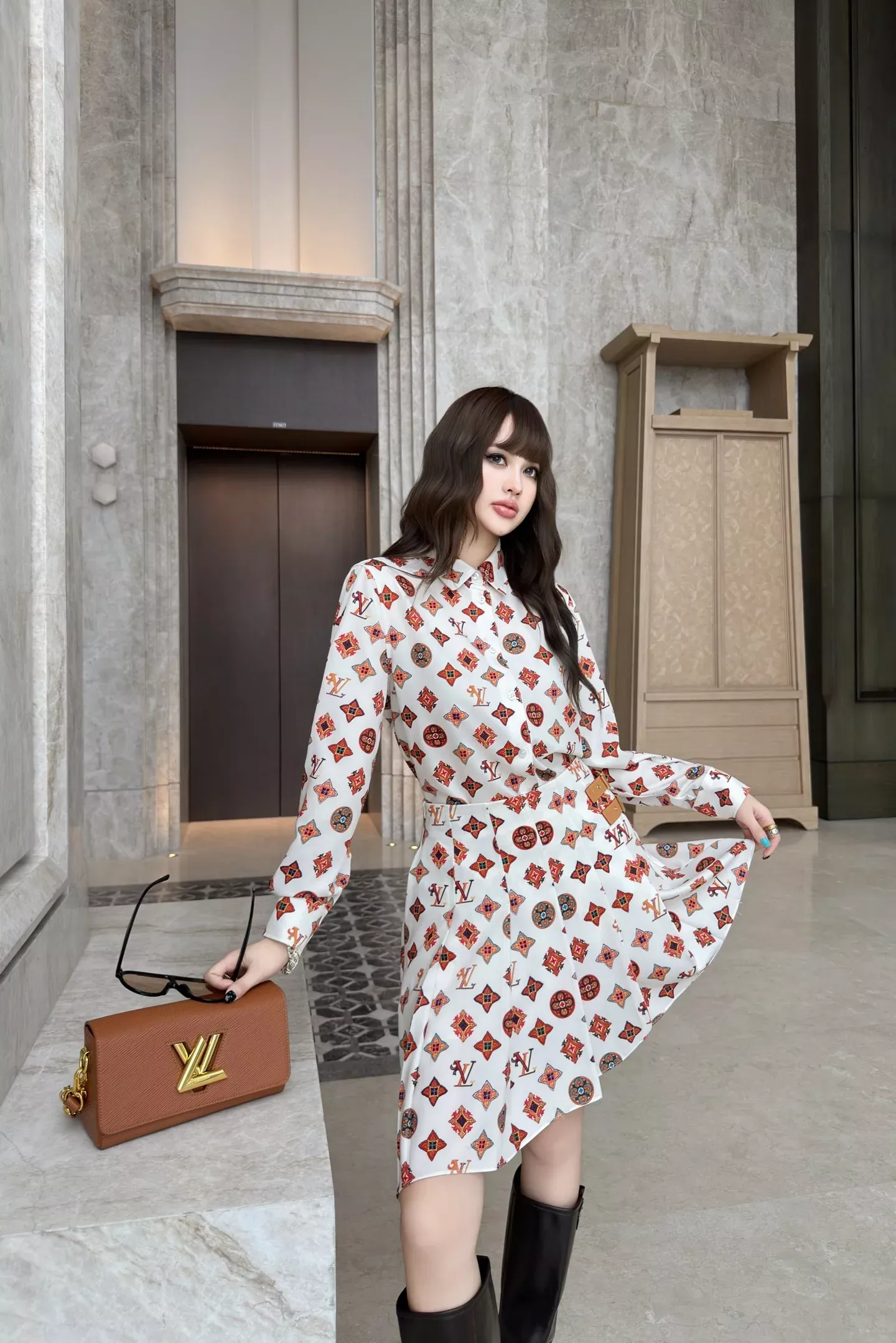 루이비통 기하학 프린트 여성용 긴소매 셔츠 상세 이미지 25