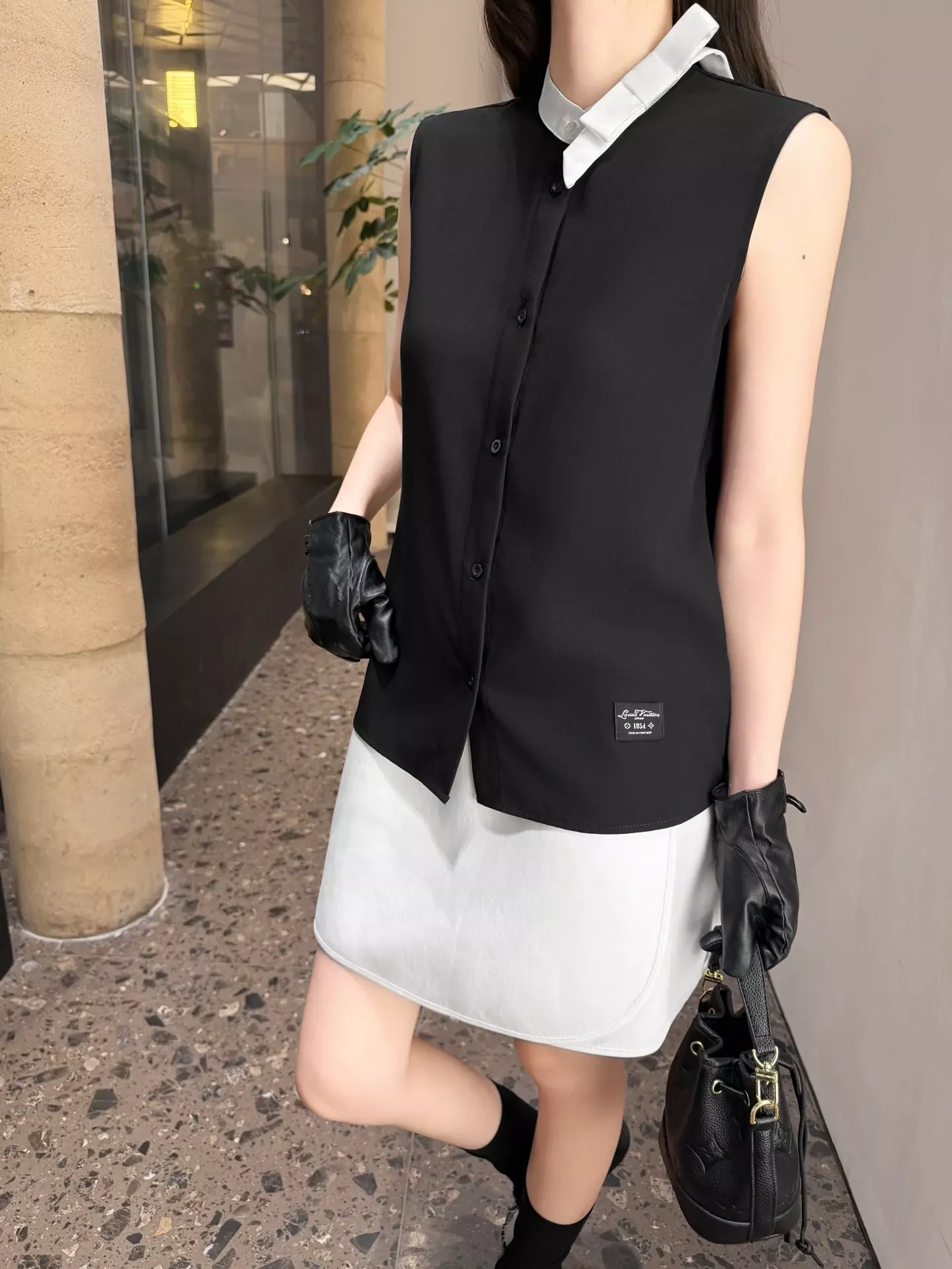 루이비통 배색 리본 민소매 여성용 민소매 셔츠 상세 이미지 34