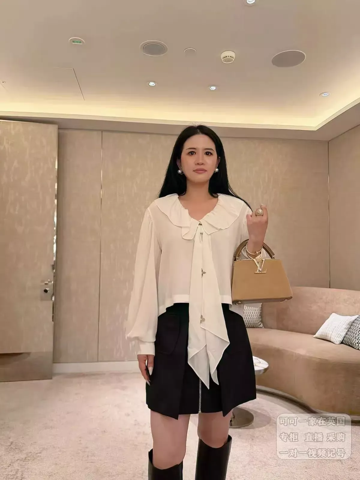 루이비통 리본 타이 프릴 칼라 여성용 긴소매 블라우스 상세 이미지 29
