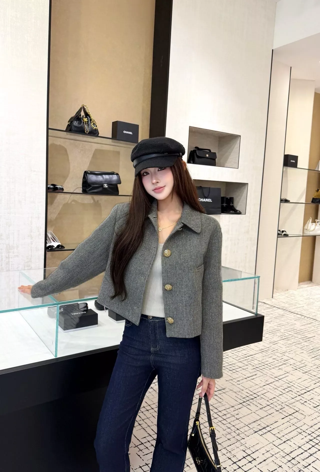 발렌티노 헤링본 골드 버튼 여성용 트위드 재킷 상세 이미지 25