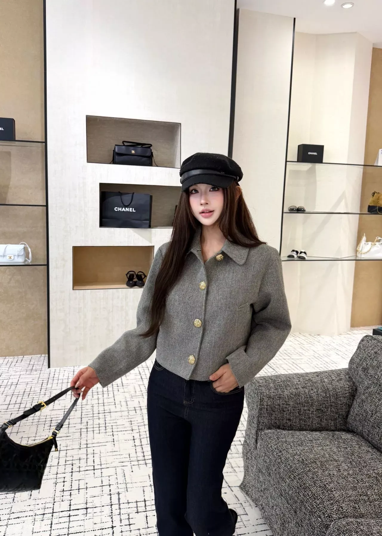발렌티노 헤링본 골드 버튼 여성용 트위드 재킷 상세 이미지 33