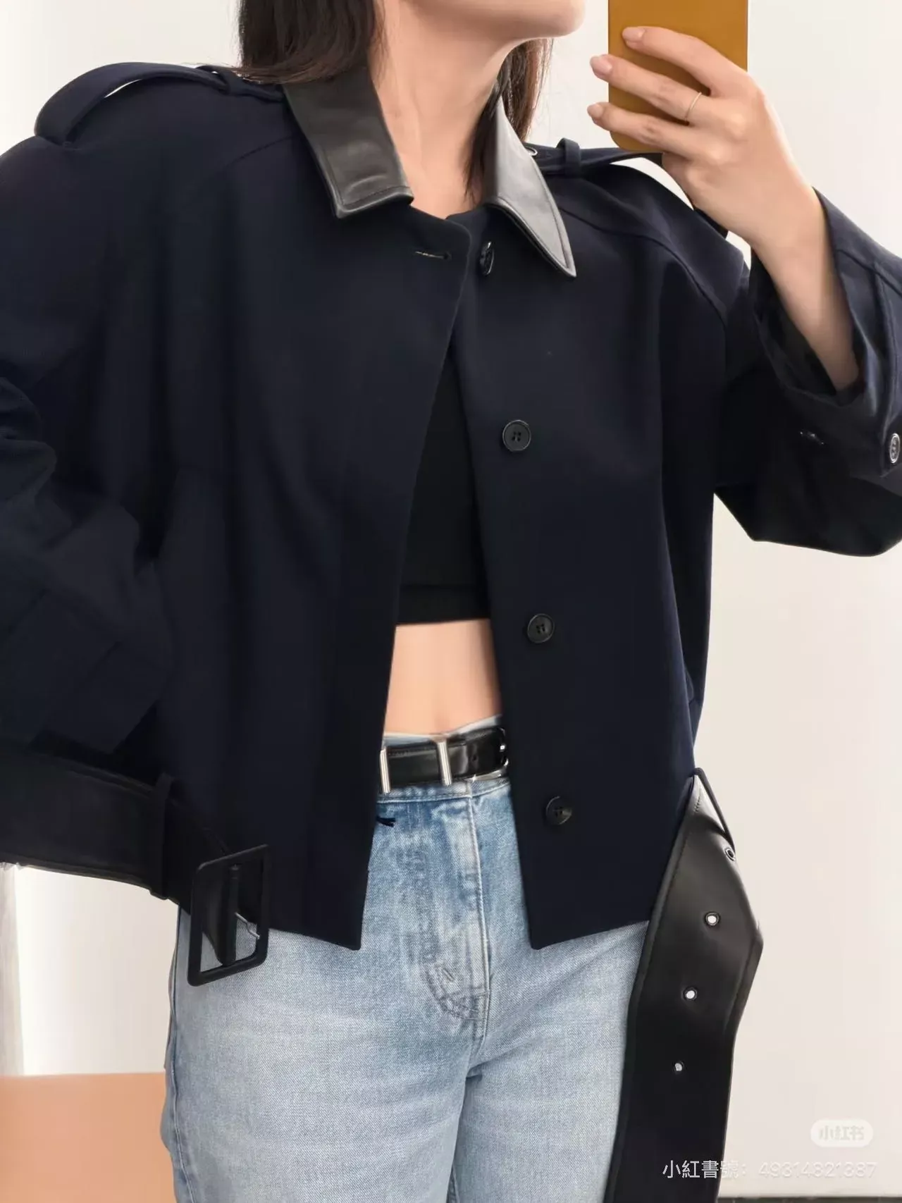 셀린느 가죽 카라 벨트 여성용 가죽 재킷 상세 이미지 21
