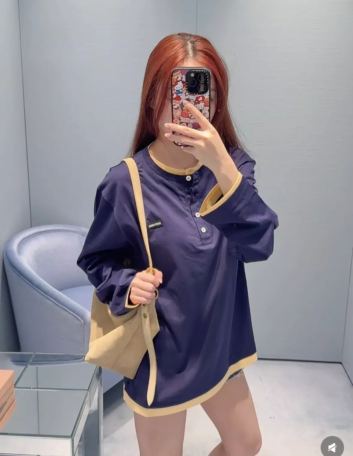미우미우 헨리넥 레이어드 여성용 긴소매 티셔츠 상세 이미지 18