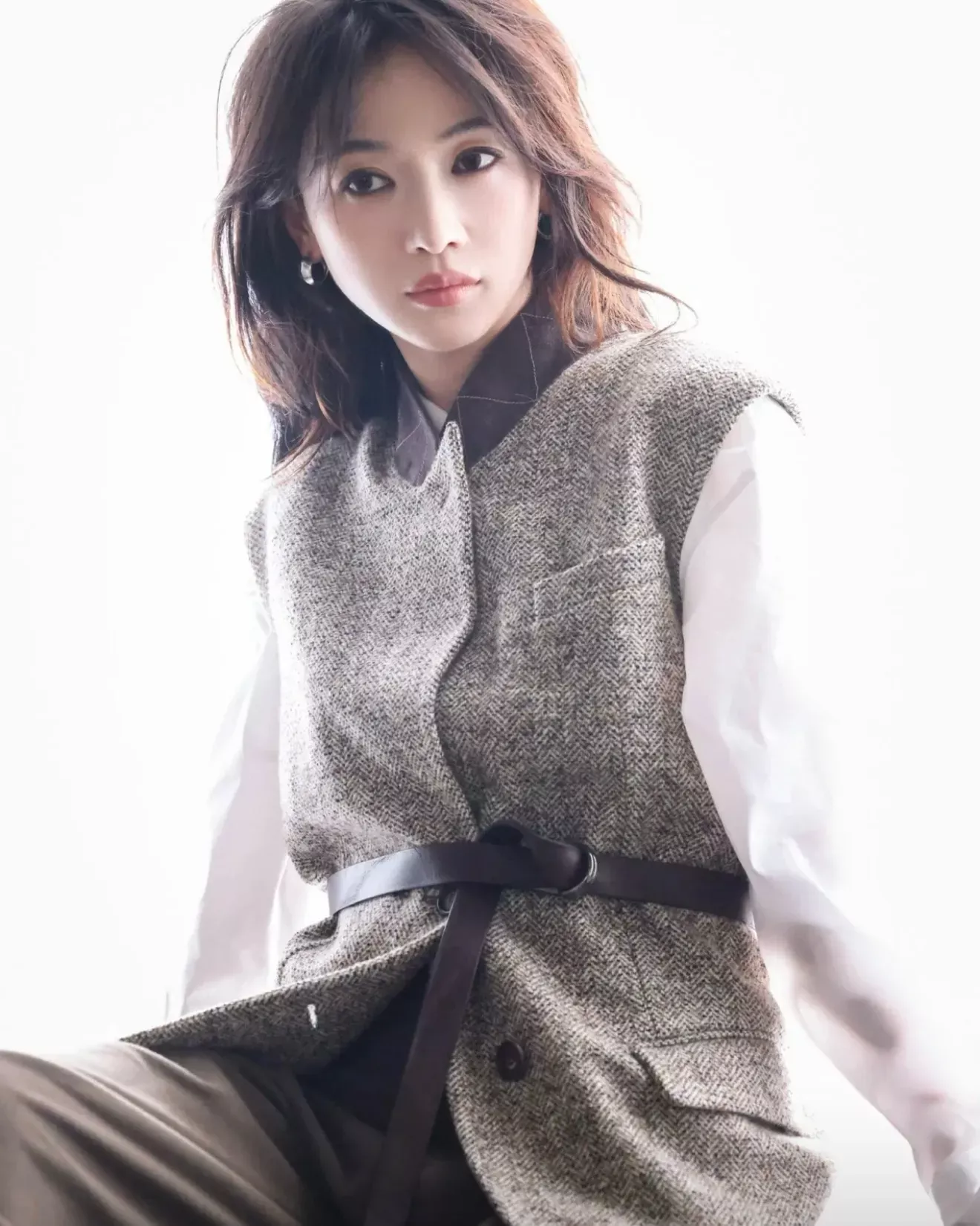 브루넬로쿠치넬리 체크 울 버튼 벨트 여성용 버튼 조끼 상세 이미지 20