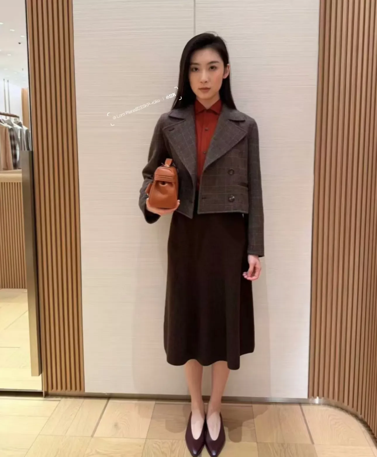 로로피아나 체크 울 실크 혼방 여성용 쇼트 코트 상세 이미지 82