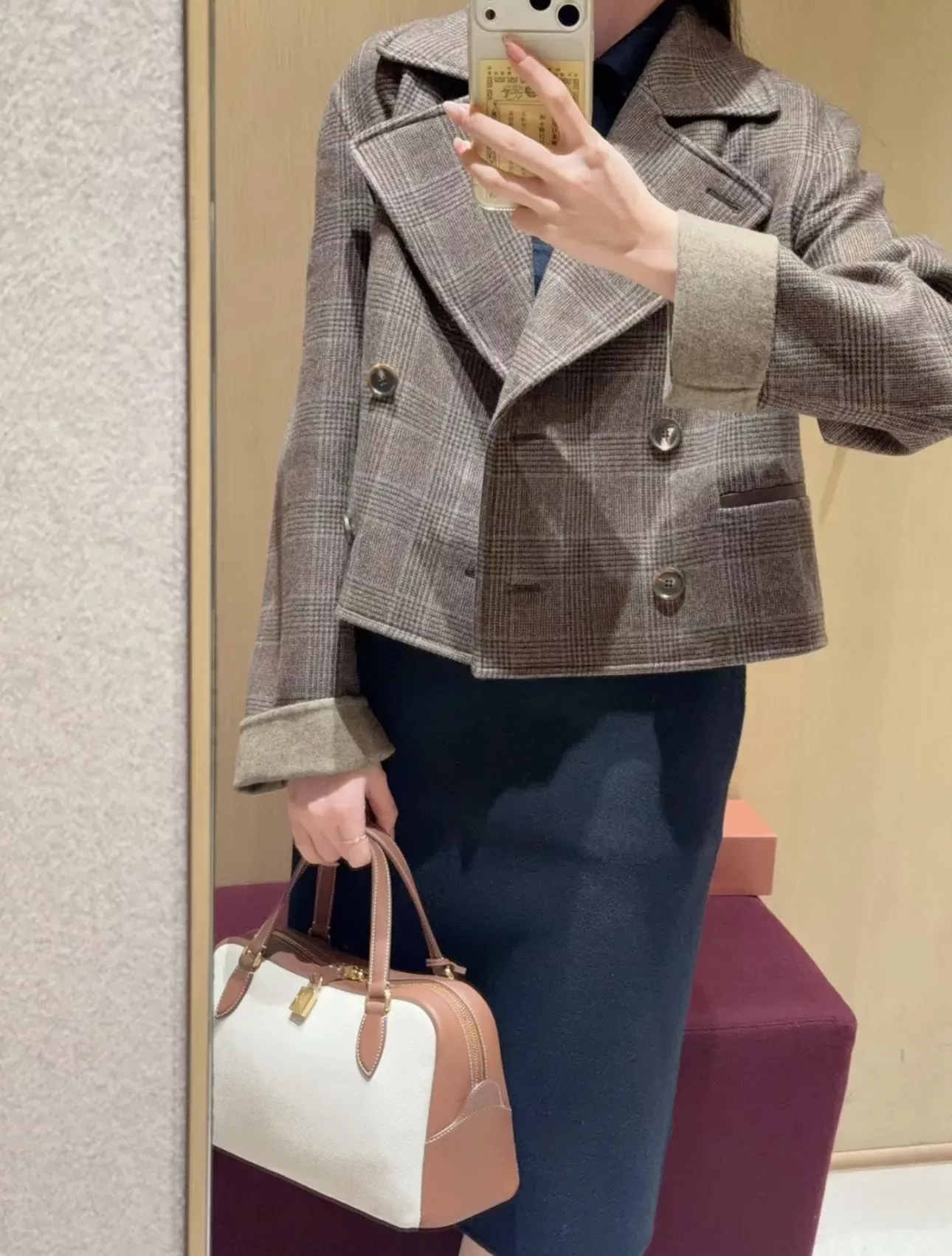 로로피아나 체크 울 실크 혼방 여성용 쇼트 코트 상세 이미지 84