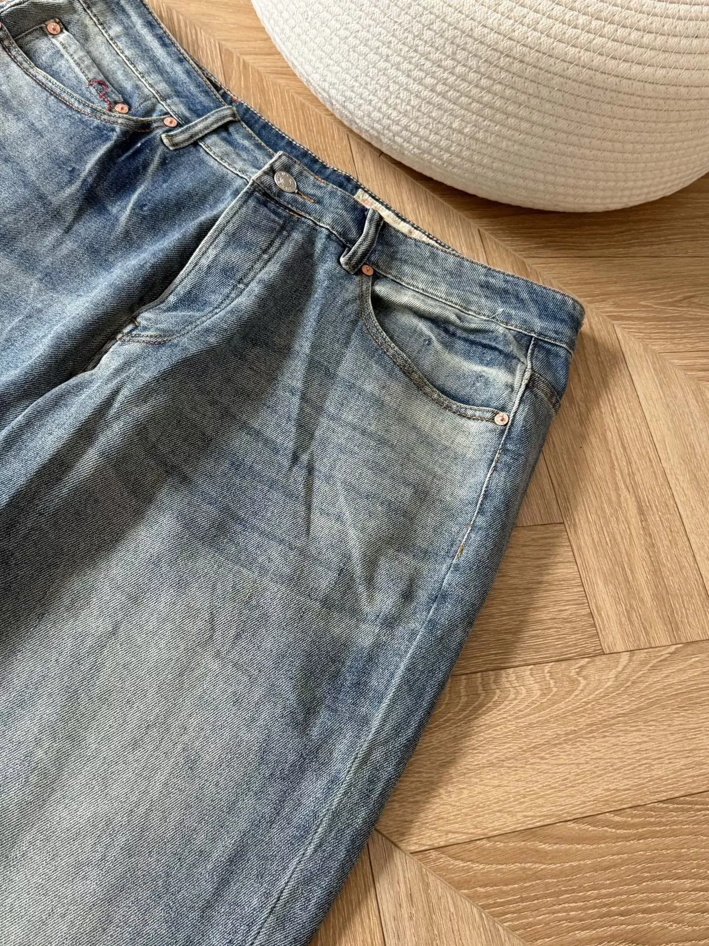 에비수 해오리 프린트 워싱 남녀공용 데님 팬츠 상세 이미지 5
