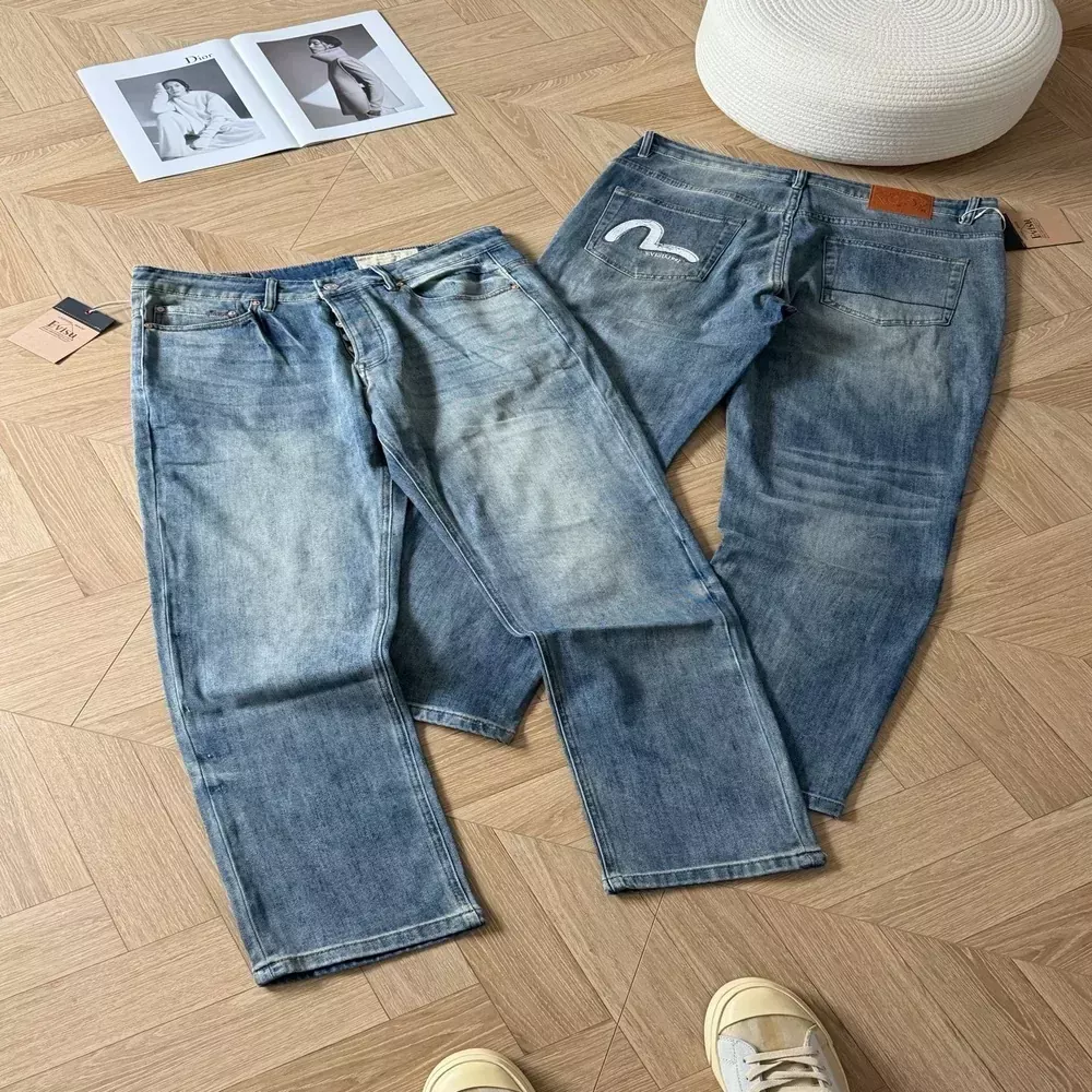에비수 해오리 프린트 워싱 남녀공용 데님 팬츠