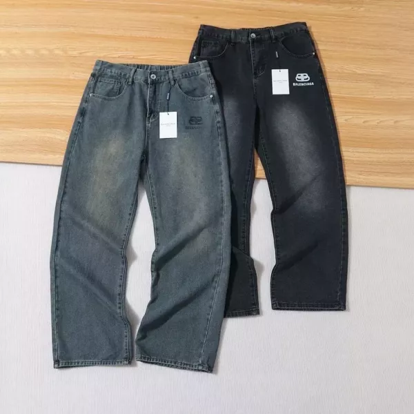 발렌시아가 워싱 와이드 데님 남녀공용 데님 팬츠