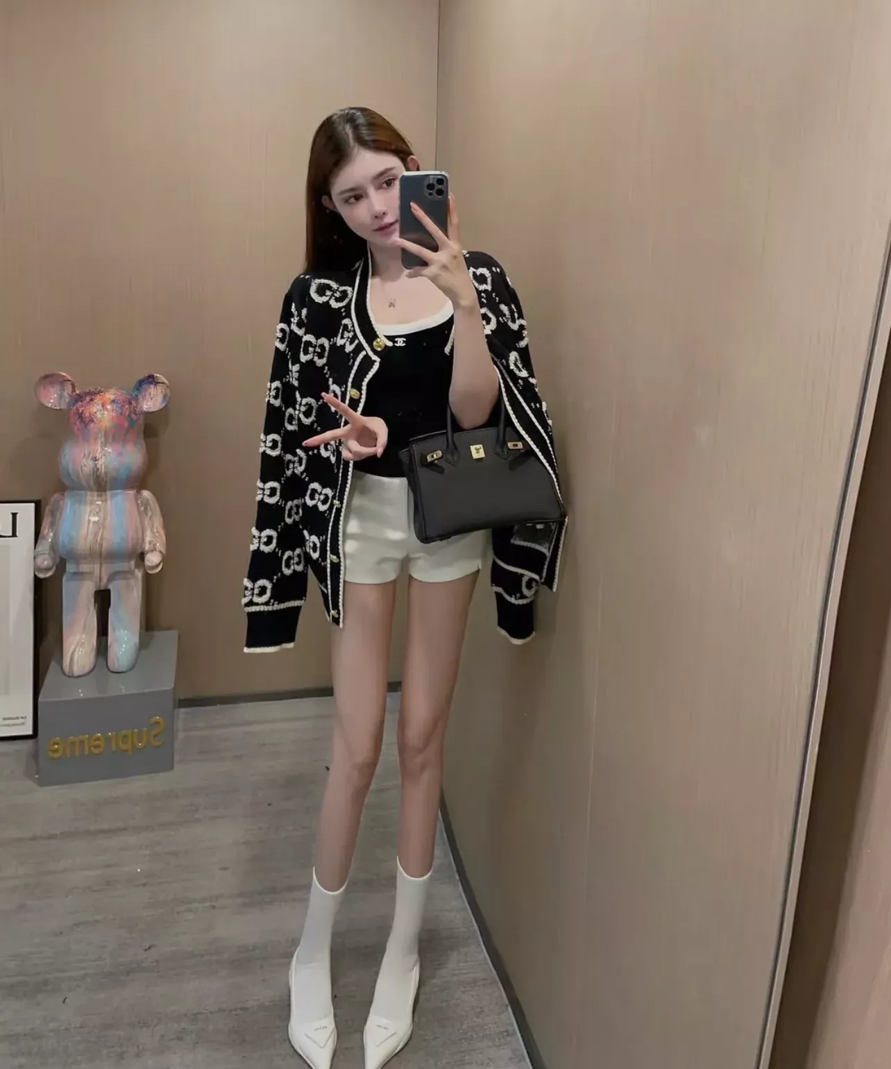 구찌 더블 G 자카드 금장 여성용 긴소매 가디건 상세 이미지 7