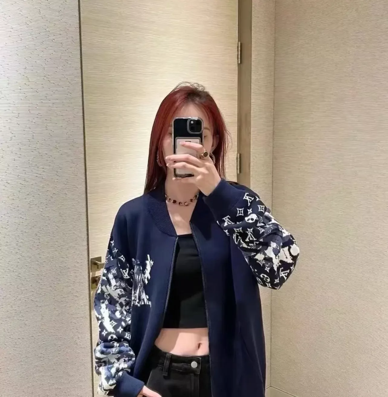 루이비통 자카드 울 혼방 긴소매 남녀공용 니트 재킷 상세 이미지 21