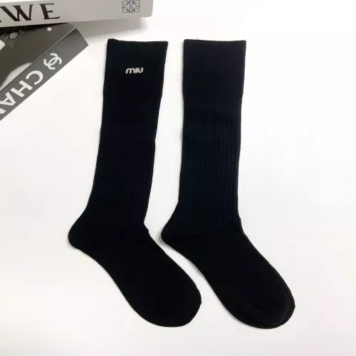 미우미우 로고 코튼 롱 여성용 니삭스